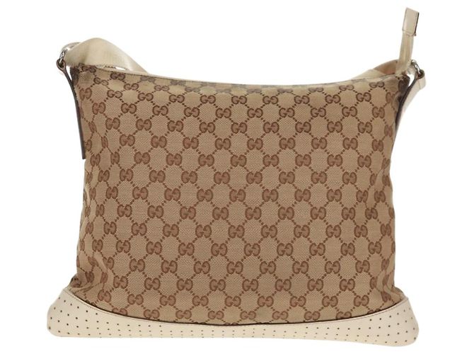 Borsa a Spalla GG Canvas Gucci Beige Argento 145856 Auth bs31883 - vista 3