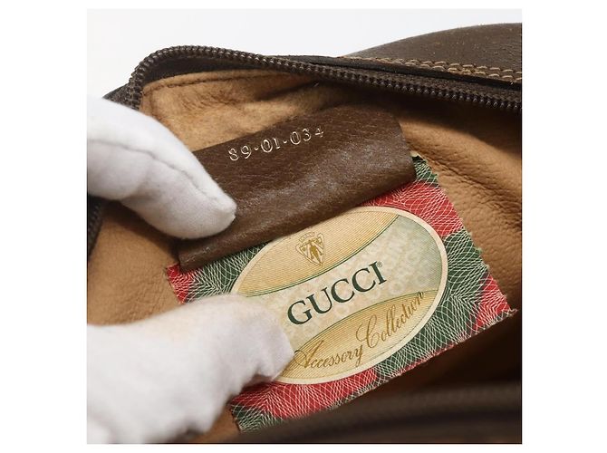 GUCCI GG Supreme Web Sherry Line Clutch Bag PVC Beige Oro 89 01 034 Auth 158515 - vista 12