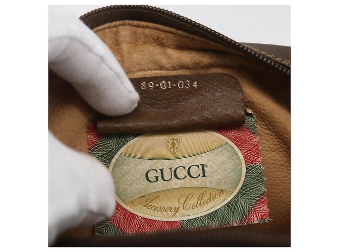 GUCCI GG Supreme Web Sherry Line Clutch Bag PVC Beige Oro 89 01 034 Auth 158515 - vista 24