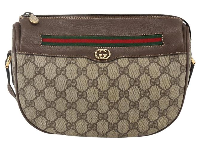 Borsa a Spalla Gucci GG Supreme Web Sherry Line PVC Beige Oro Auth 160559 D'oro - vista 13