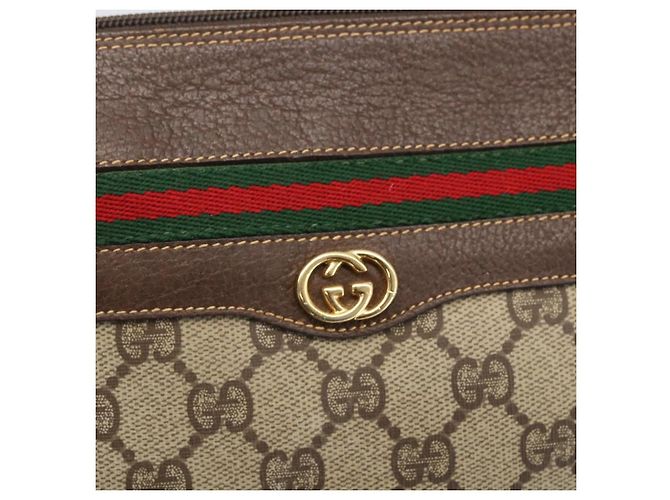 Borsa a Spalla Gucci GG Supreme Web Sherry Line PVC Beige Oro Auth 160559 D'oro - vista 17