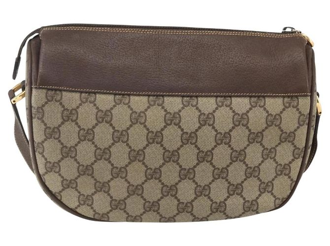 Borsa a Spalla Gucci GG Supreme Web Sherry Line PVC Beige Oro Auth 160559 D'oro - vista 2