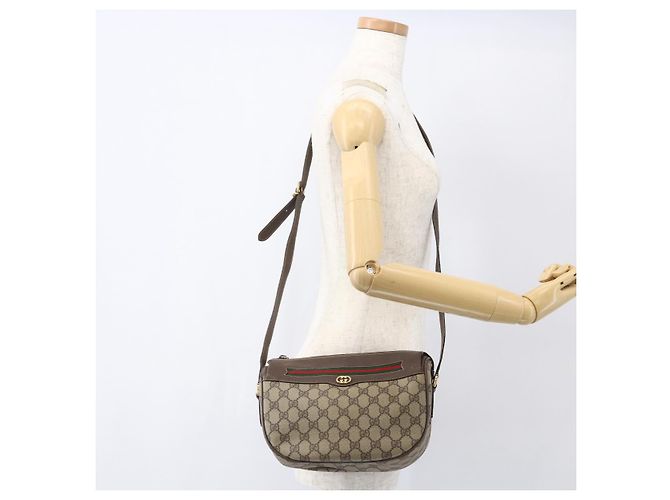 Borsa a Spalla Gucci GG Supreme Web Sherry Line PVC Beige Oro Auth 160559 D'oro - vista 23