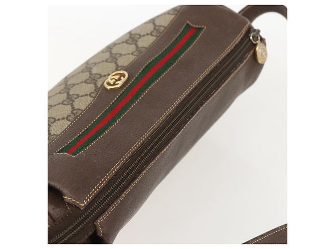 Borsa a Spalla Gucci GG Supreme Web Sherry Line PVC Beige Oro Auth 160559 D'oro - vista 6
