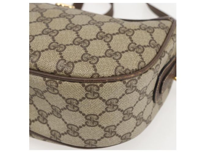 Borsa a Spalla Gucci GG Supreme Web Sherry Line PVC Beige Oro Auth 160559 D'oro - vista 9