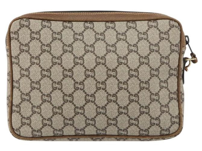 GUCCI GG Plus Supreme Clutch Bag PVC Beige Oro Auth bs31804 D'oro - vista 2