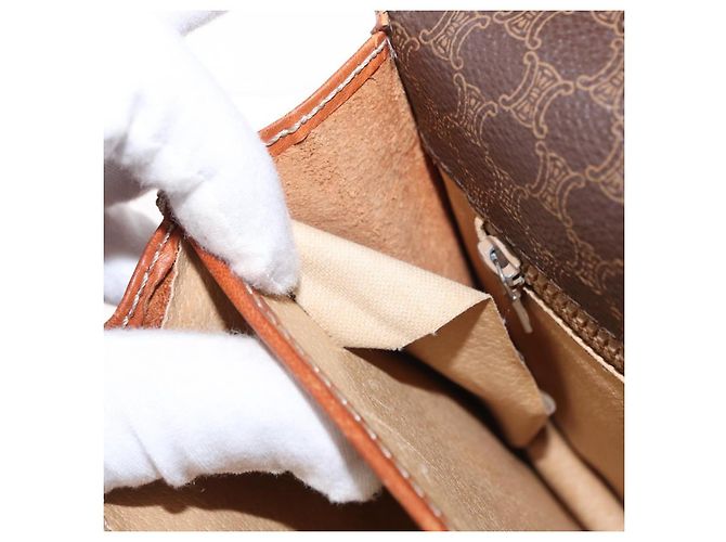 Céline Sac à épaule en toile Macadam CELINE en cuir PVC marron doré Auth 157008 - vue 10