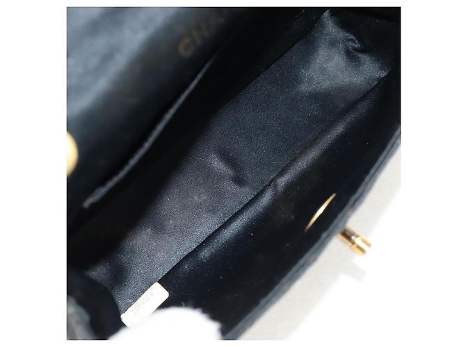 CHANEL Mini Matelassé 18 Bolsa de Hombro con Cadena Satén Negro Oro CC Auth 159010V Dorado - vista 10