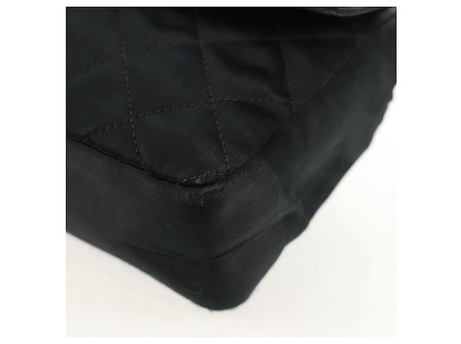 CHANEL Mini Matelassé 18 Bolsa de Hombro con Cadena Satén Negro Oro CC Auth 159010V Dorado - vista 16