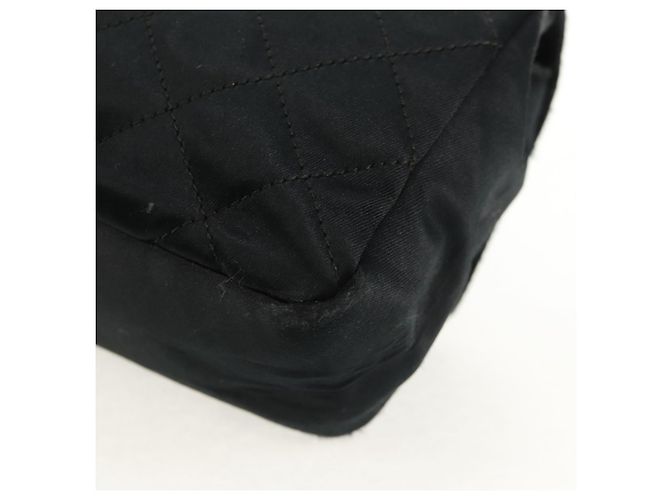 CHANEL Mini Matelassé 18 Bolsa de Hombro con Cadena Satén Negro Oro CC Auth 159010V Dorado - vista 18