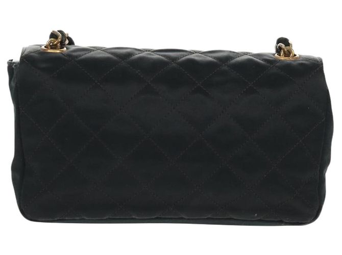 CHANEL Mini Matelassé 18 Bolsa de Hombro con Cadena Satén Negro Oro CC Auth 159010V Dorado - vista 2