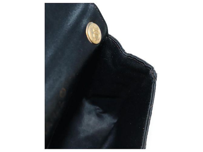CHANEL Mini Matelassé 18 Bolsa de Hombro con Cadena Satén Negro Oro CC Auth 159010V Dorado - vista 23