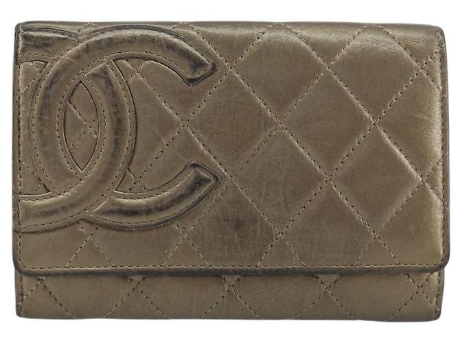 CHANEL Cartera Línea Cambon Piel de Cordero Marrón CC Auth 148574 Castaño - vista 13