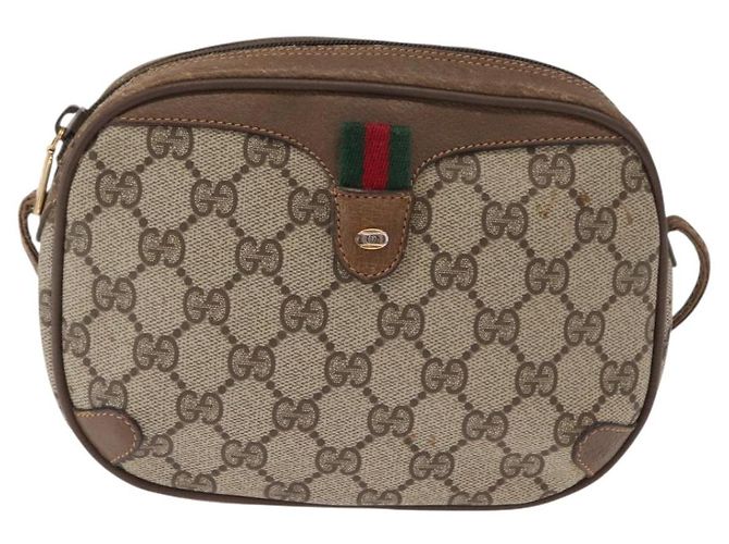 Gucci Borsa GG Supreme Web Sherry Line in PVC beige e oro 89 02 066 Auth 157753 D'oro - vista 13