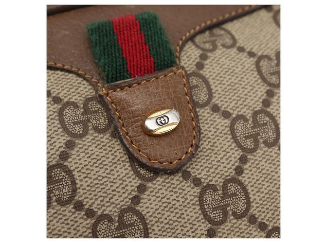 Gucci Borsa GG Supreme Web Sherry Line in PVC beige e oro 89 02 066 Auth 157753 D'oro - vista 18