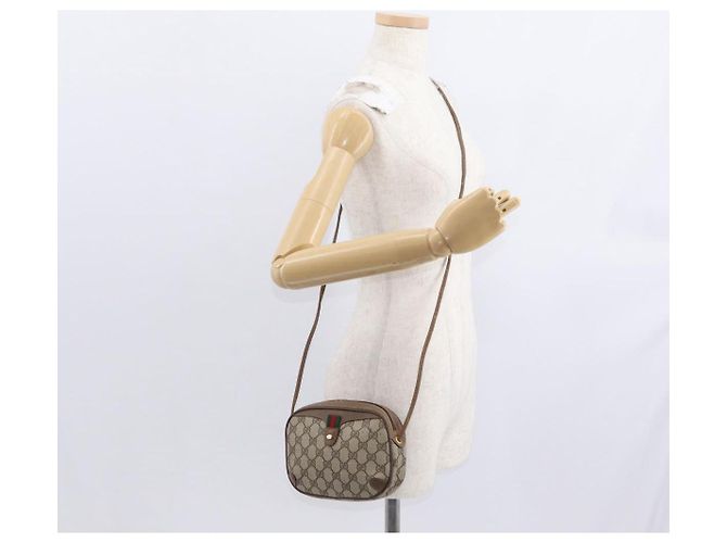 Gucci Borsa GG Supreme Web Sherry Line in PVC beige e oro 89 02 066 Auth 157753 D'oro - vista 22