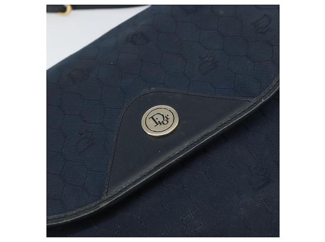 Borsa a Spalla in Tela Honeycomb Christian Dior Blu Navy Oro Auth fm5004 D'oro - vista 18