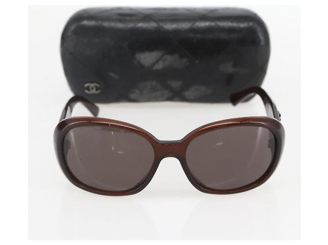Occhiali da sole CHANEL Camelia in plastica marrone CC Auth ka1148 - vista 11