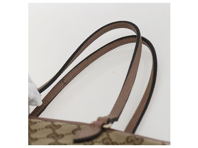 Borsa Tote GG Canvas Gucci Beige Oro 323671 Auth ka1137 D'oro - vista 14