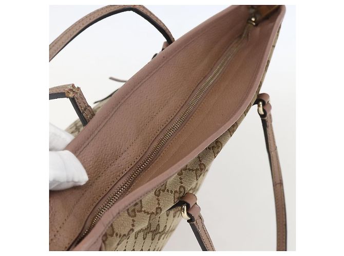 Borsa Tote GG Canvas Gucci Beige Oro 323671 Auth ka1137 D'oro - vista 6