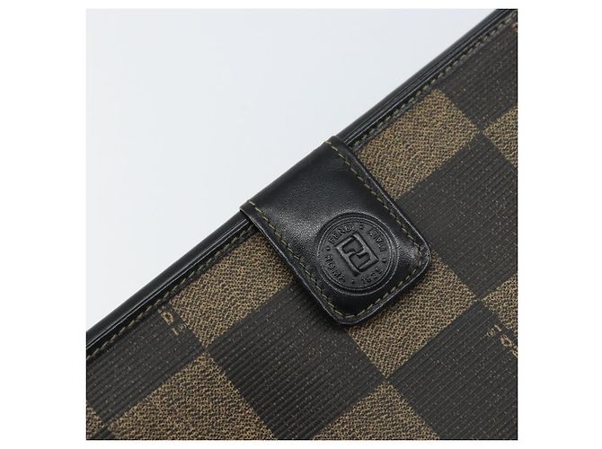 Pequin FENDI Pecan Canvas Long Wallet Black Brown Black Brown Auth 158174 - view 17