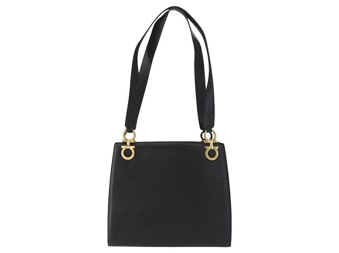 Borsa Tote Gancini in pelle nera e oro Salvatore Ferragamo Auth 157259 Nero D'oro - vista 13