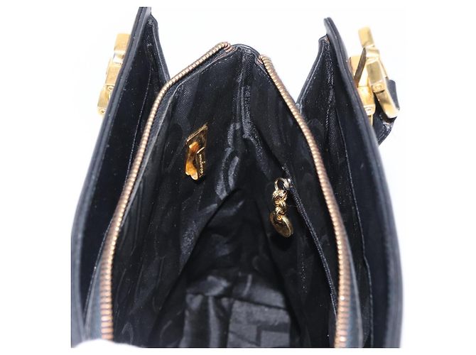 Borsa Tote Gancini in pelle nera e oro Salvatore Ferragamo Auth 157259 Nero D'oro - vista 19