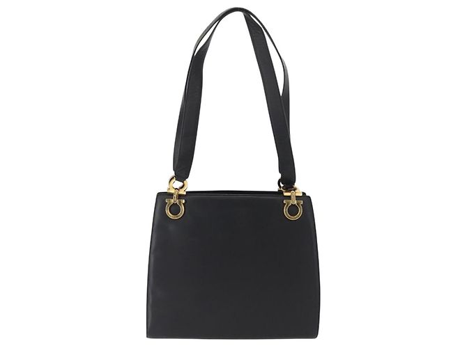 Borsa Tote Gancini in pelle nera e oro Salvatore Ferragamo Auth 157259 Nero D'oro - vista 2