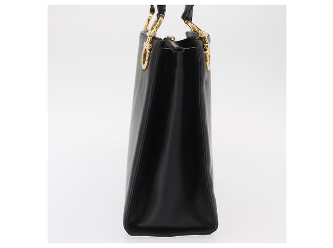 Borsa Tote Gancini in pelle nera e oro Salvatore Ferragamo Auth 157259 Nero D'oro - vista 3