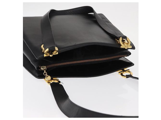 Borsa Tote Gancini in pelle nera e oro Salvatore Ferragamo Auth 157259 Nero D'oro - vista 6