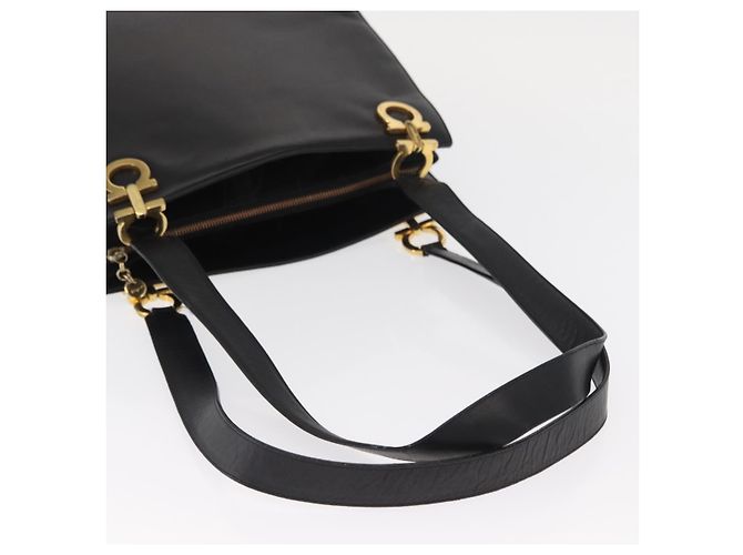 Borsa Tote Gancini in pelle nera e oro Salvatore Ferragamo Auth 157259 Nero D'oro - vista 7