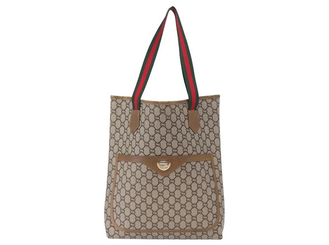 Borsa tote in PVC beige e oro della linea Sherry GG Plus Supreme di GUCCI Auth BA9029 D'oro - vista 13