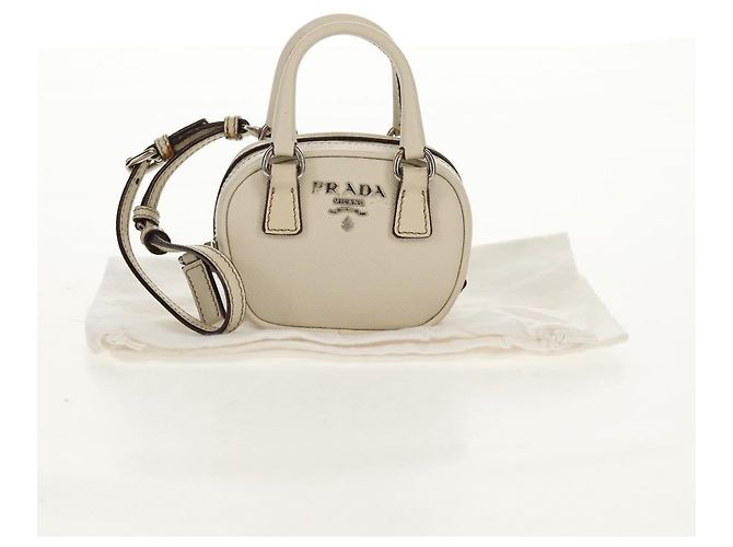 Saffiano Prada Pochette Safiano Avorio Argento Auth 157955V Crudo - vista 12