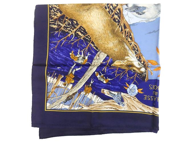Silk In Sciarpa Hermès Carré 90 Caccia nella Foresta Blu navy - vista 2