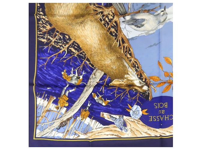 Silk In Sciarpa Hermès Carré 90 Caccia nella Foresta Blu navy - vista 4