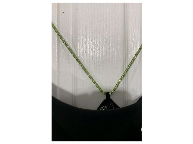 Zara Schwarzes Minikleid mit neon grünen Strass Trägern - Ansicht 10