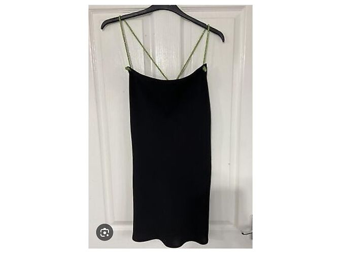 Zara Schwarzes Minikleid mit neon grünen Strass Trägern - Ansicht 2