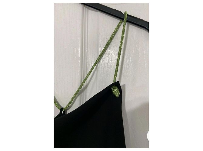 Zara Schwarzes Minikleid mit neon grünen Strass Trägern - Ansicht 4
