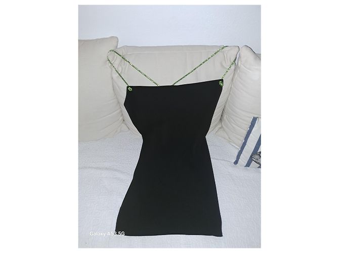 Zara Schwarzes Minikleid mit neon grünen Strass Trägern - Ansicht 5