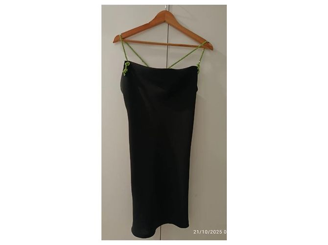 Zara Schwarzes Minikleid mit neon grünen Strass Trägern - Ansicht 6