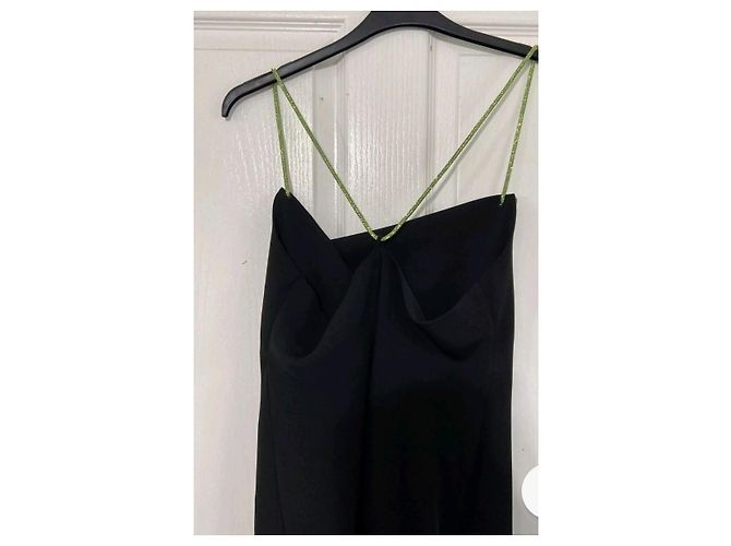 Zara Schwarzes Minikleid mit neon grünen Strass Trägern - Ansicht 7