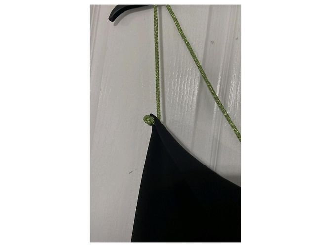 Zara Schwarzes Minikleid mit neon grünen Strass Trägern - Ansicht 8