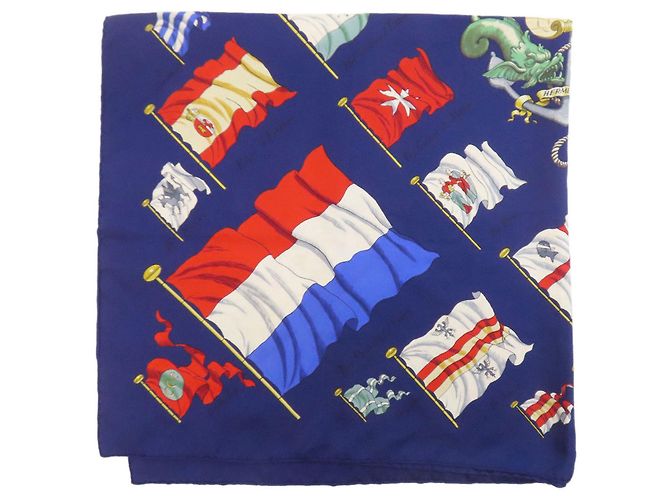 Silk In Carré 90 Schiffsflagge Schal von Hermès Marineblau - Ansicht 2