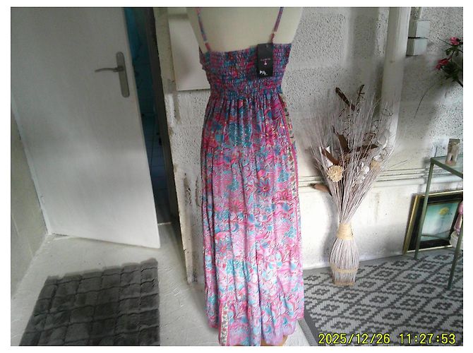 Autre Marque Abito in seta blu con stampe oro e rosa Multicolore - vista 4