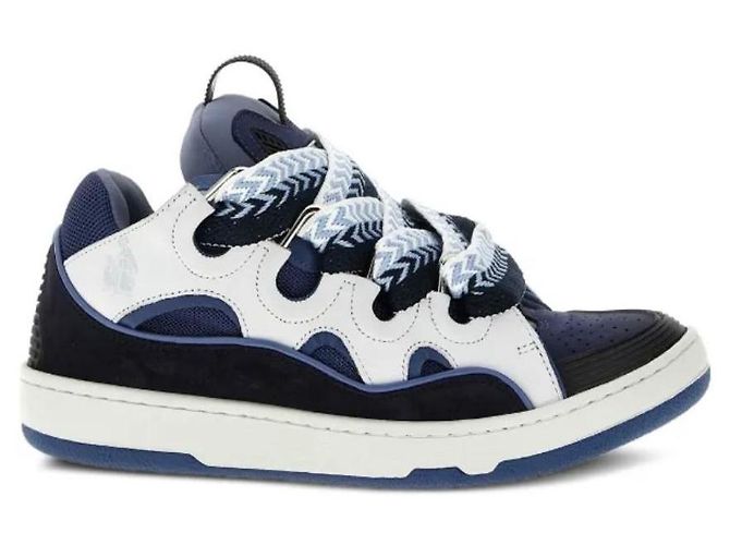 Sneakers Lanvin Curb in pelle di cervo bianco e blu navy 43 - vista 2