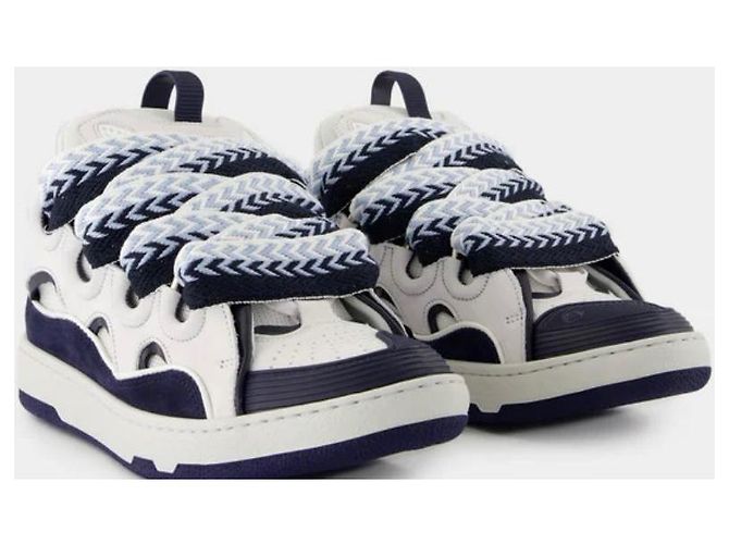Sneakers Lanvin Curb in pelle di cervo bianco e blu navy 43 - vista 5