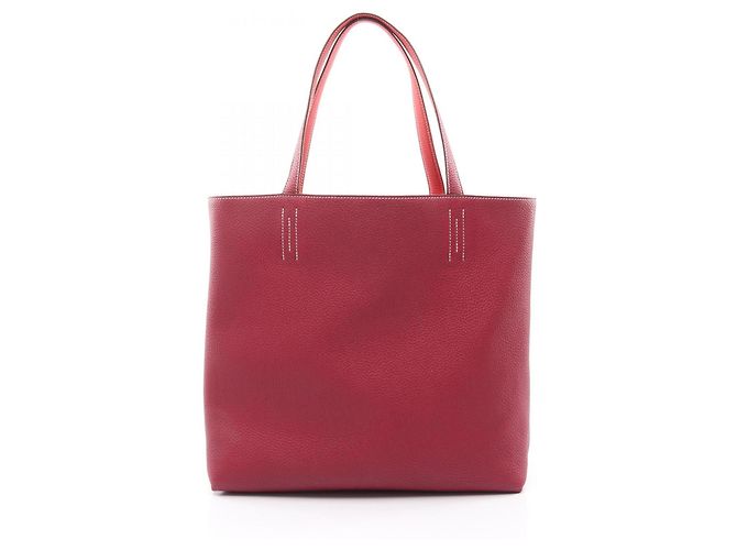Borsa tote Hermès Double Sens 45 Rosa Bordò - vista 6