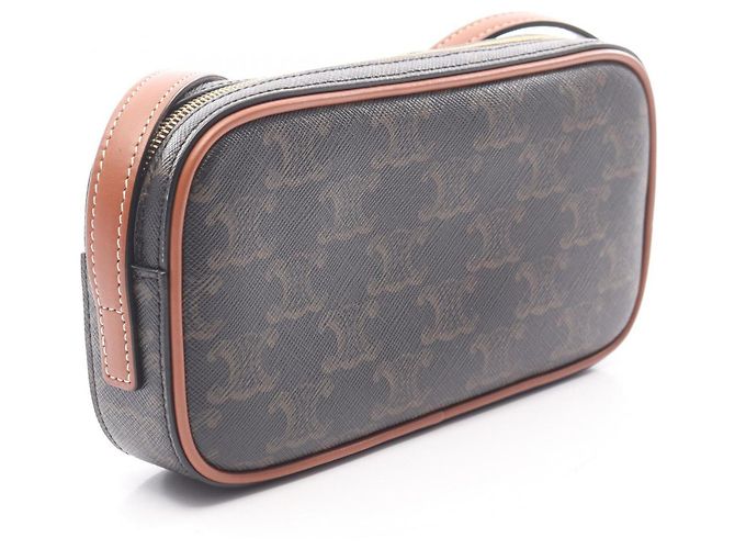 Céline Mini borsa a tracolla Triomphe in pelle Celine Marrone Nero Multicolore - vista 2