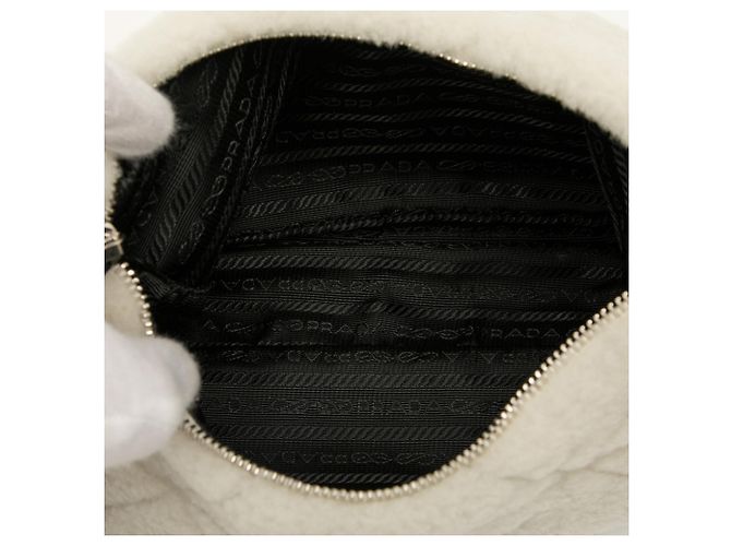 Prada White Quilted Shearling Padded Crossbody Cream - view 4