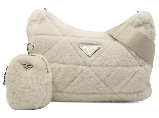 Prada White Quilted Shearling Padded Crossbody Cream - view 7